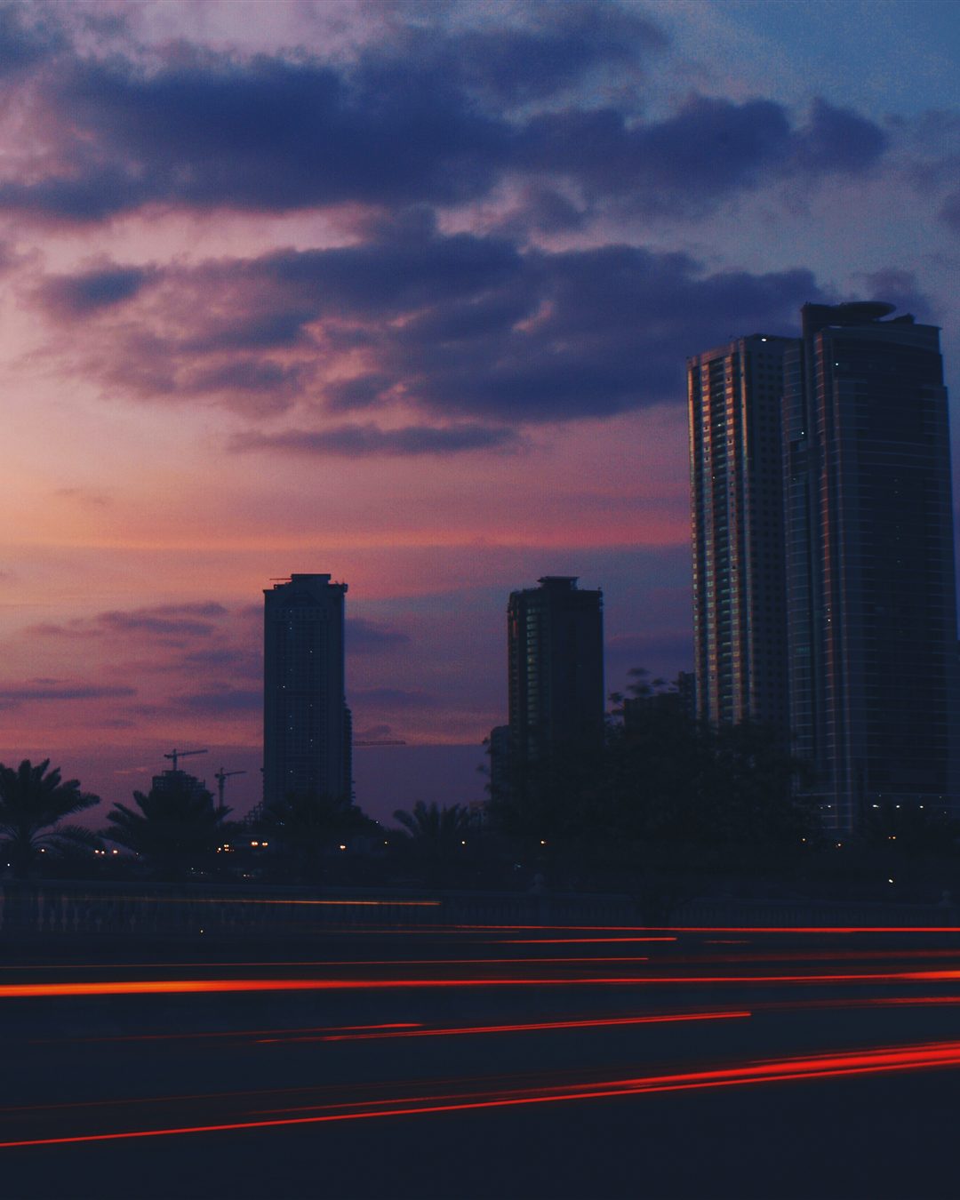 Al Majaz towers over Khalid Lagoon at sunset, Sharjah
